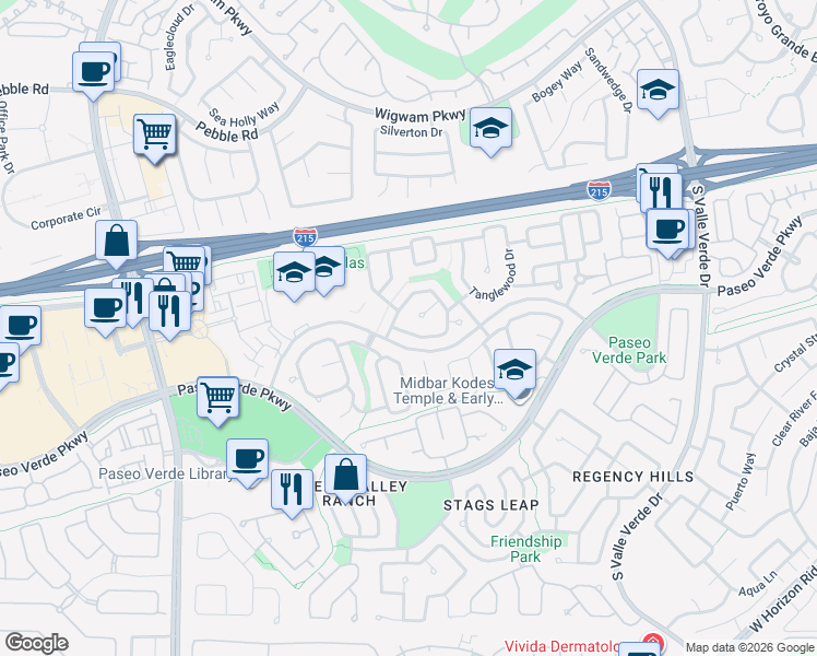 map of restaurants, bars, coffee shops, grocery stores, and more near 35 Staghorn Street in Henderson