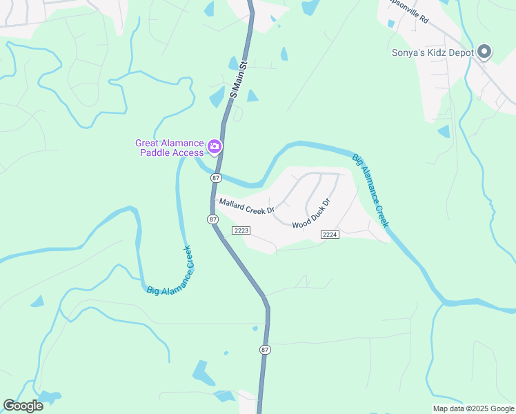 map of restaurants, bars, coffee shops, grocery stores, and more near 122 Mallard Creek Dr in Graham