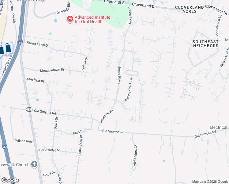 map of restaurants, bars, coffee shops, grocery stores, and more near 395 Jones Parkway in Brentwood