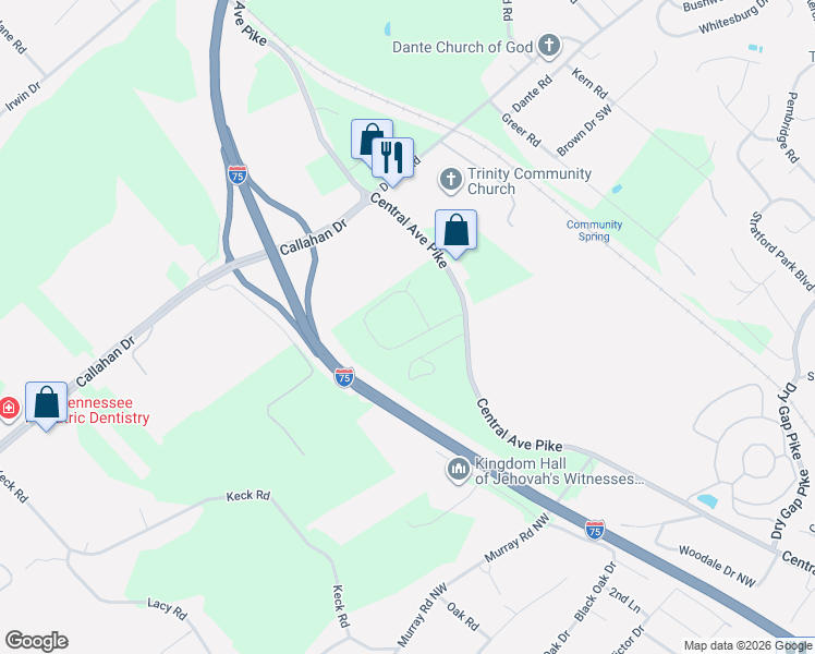 map of restaurants, bars, coffee shops, grocery stores, and more near 418 Barberry Drive in Knoxville