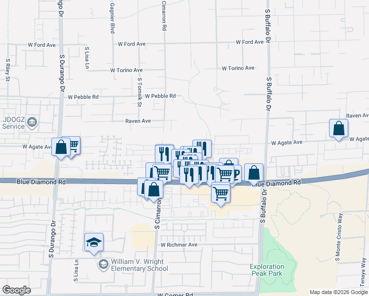map of restaurants, bars, coffee shops, grocery stores, and more near 8060 Blue Diamond Road in Las Vegas