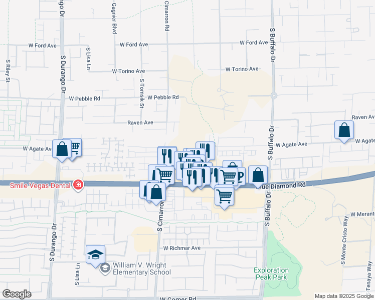 map of restaurants, bars, coffee shops, grocery stores, and more near 8060 Blue Diamond Road in Las Vegas