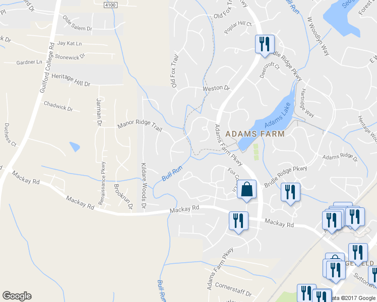 map of restaurants, bars, coffee shops, grocery stores, and more near 15 Ivy Ridge Court in Greensboro