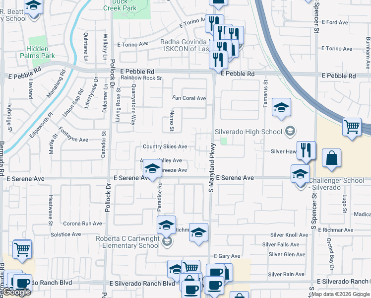 map of restaurants, bars, coffee shops, grocery stores, and more near 1099 Country Skies Avenue in Las Vegas