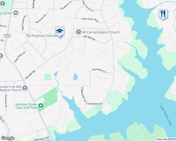 map of restaurants, bars, coffee shops, grocery stores, and more near 3833 Wesseck Drive in High Point