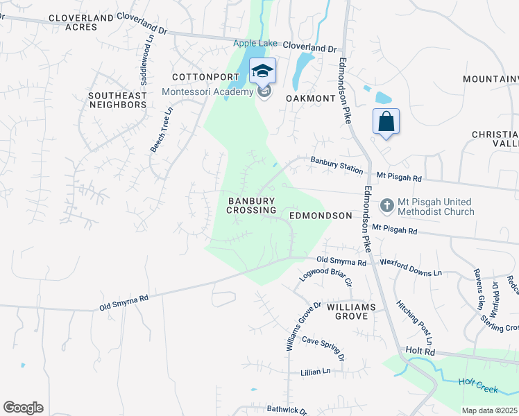 map of restaurants, bars, coffee shops, grocery stores, and more near 6512 Banbury Crossing in Brentwood