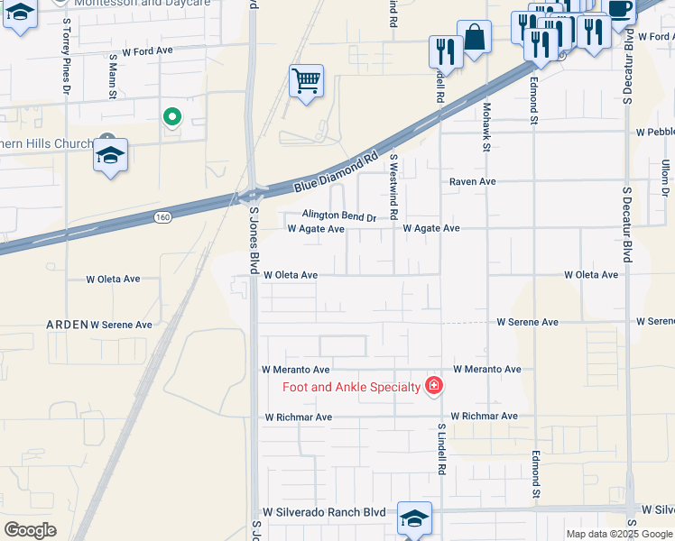 map of restaurants, bars, coffee shops, grocery stores, and more near 5721 Sproul Canyon Court in Las Vegas