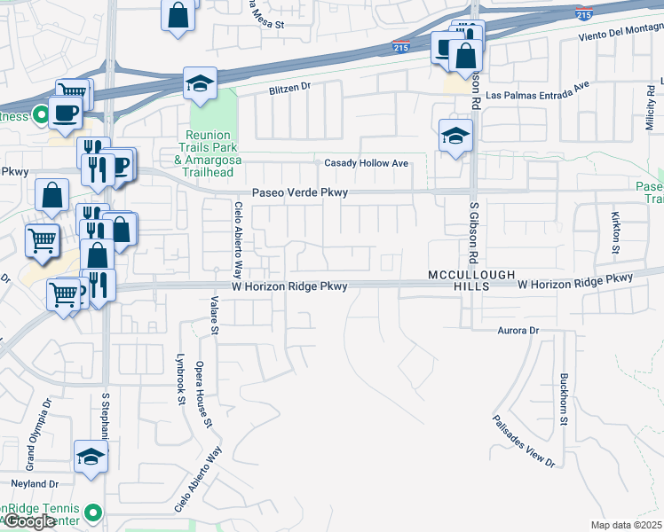 map of restaurants, bars, coffee shops, grocery stores, and more near 1176 Horizon Range Avenue in Henderson