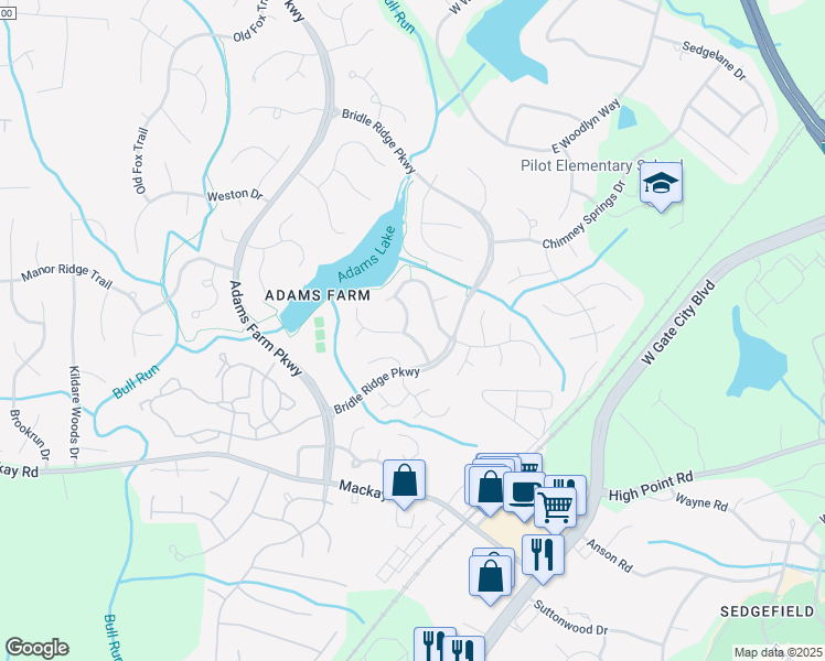 map of restaurants, bars, coffee shops, grocery stores, and more near 5100 Armstead Drive in Greensboro