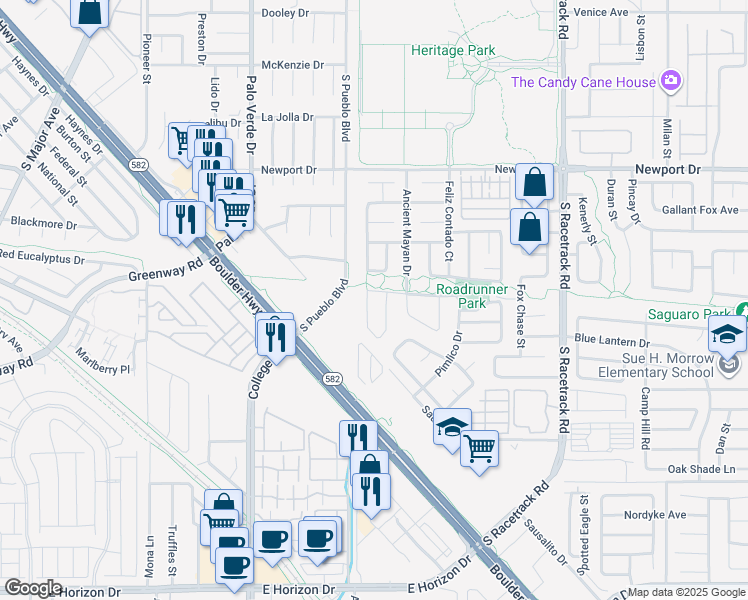 map of restaurants, bars, coffee shops, grocery stores, and more near 606 Grande Sombrero Way in Henderson