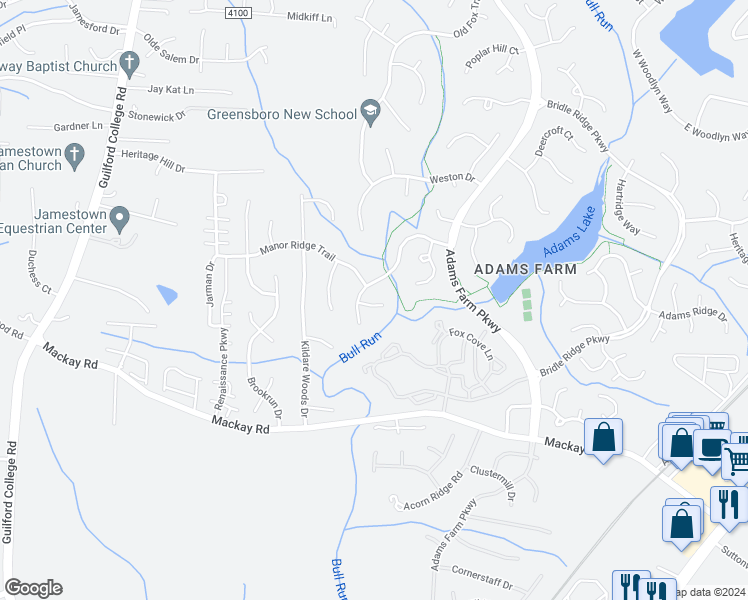 map of restaurants, bars, coffee shops, grocery stores, and more near 5 Ivy Ridge Court in Greensboro