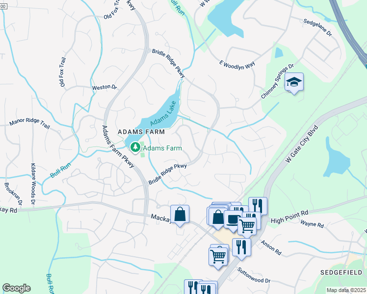 map of restaurants, bars, coffee shops, grocery stores, and more near 5100 Armstead Drive in Greensboro