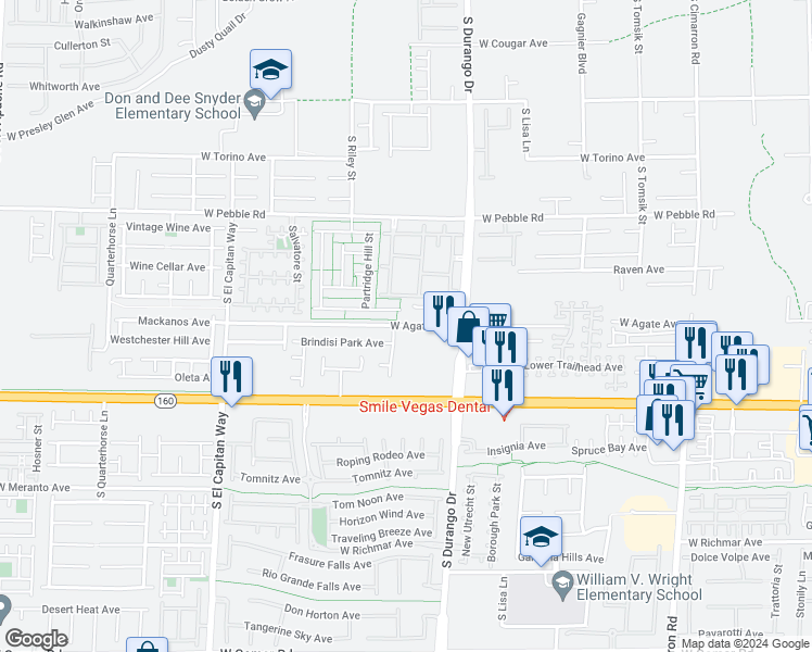 map of restaurants, bars, coffee shops, grocery stores, and more near 8686 West Agate Avenue in Las Vegas