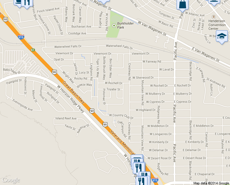 map of restaurants, bars, coffee shops, grocery stores, and more near 462 Mcbride Way in Henderson