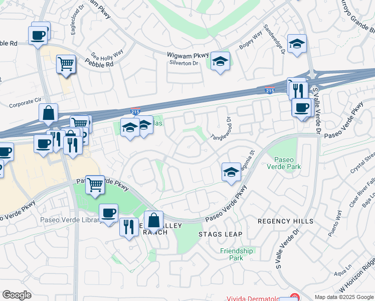 map of restaurants, bars, coffee shops, grocery stores, and more near 35 Staghorn Street in Henderson