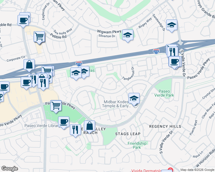 map of restaurants, bars, coffee shops, grocery stores, and more near 35 Staghorn Street in Henderson