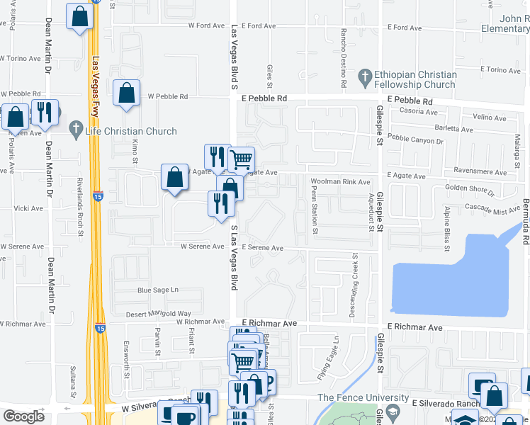 map of restaurants, bars, coffee shops, grocery stores, and more near 56 East Serene Avenue in Las Vegas