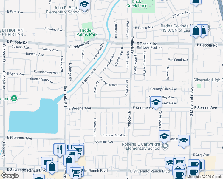 map of restaurants, bars, coffee shops, grocery stores, and more near 682 Homewillow Avenue in Las Vegas