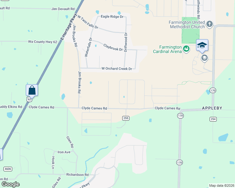 map of restaurants, bars, coffee shops, grocery stores, and more near 11828 Clyde Carnes Road in Farmington