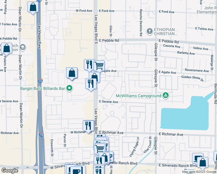 map of restaurants, bars, coffee shops, grocery stores, and more near 44 East Serene Avenue in Las Vegas