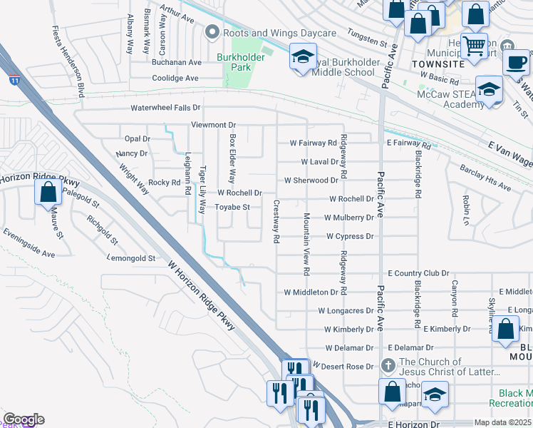 map of restaurants, bars, coffee shops, grocery stores, and more near 461 South Chesapeake Way in Henderson