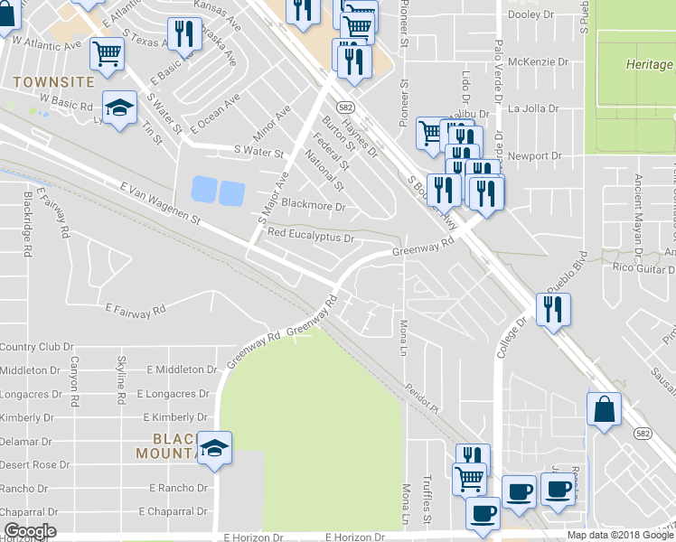 map of restaurants, bars, coffee shops, grocery stores, and more near 184 Sitka Spruce Street in Henderson