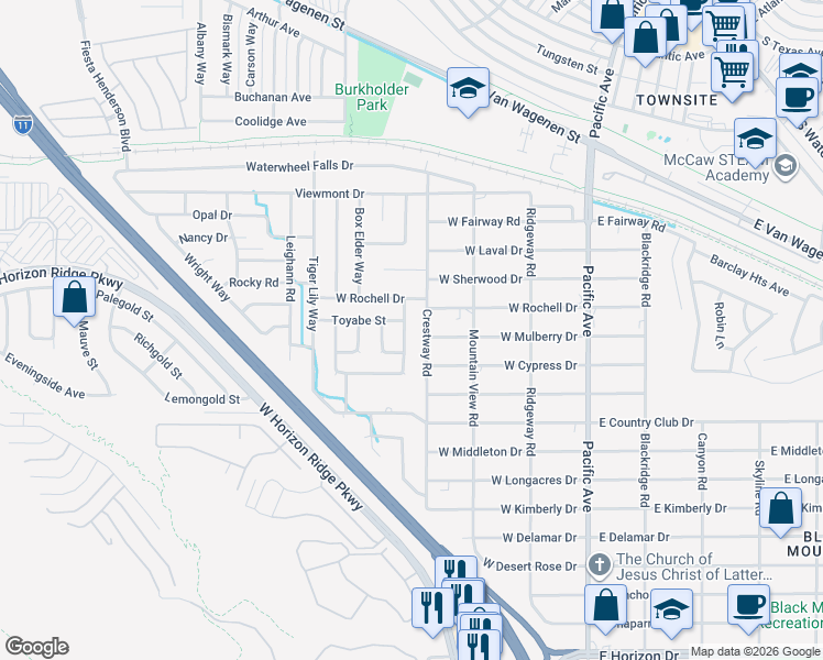 map of restaurants, bars, coffee shops, grocery stores, and more near 461 South Chesapeake Way in Henderson