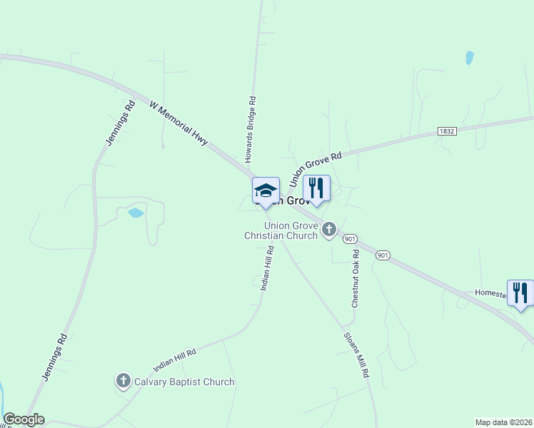 map of restaurants, bars, coffee shops, grocery stores, and more near 1314 Sloans Mill Road in Union Grove