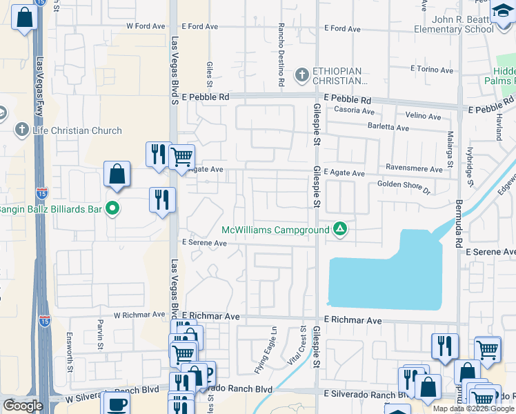 map of restaurants, bars, coffee shops, grocery stores, and more near 9200 Penn Station Street in Las Vegas