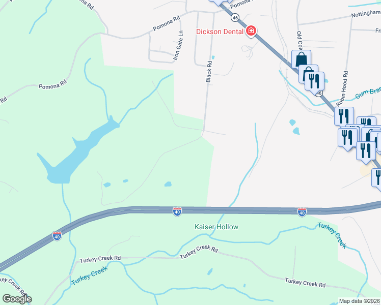 map of restaurants, bars, coffee shops, grocery stores, and more near 321 Black Road in Dickson