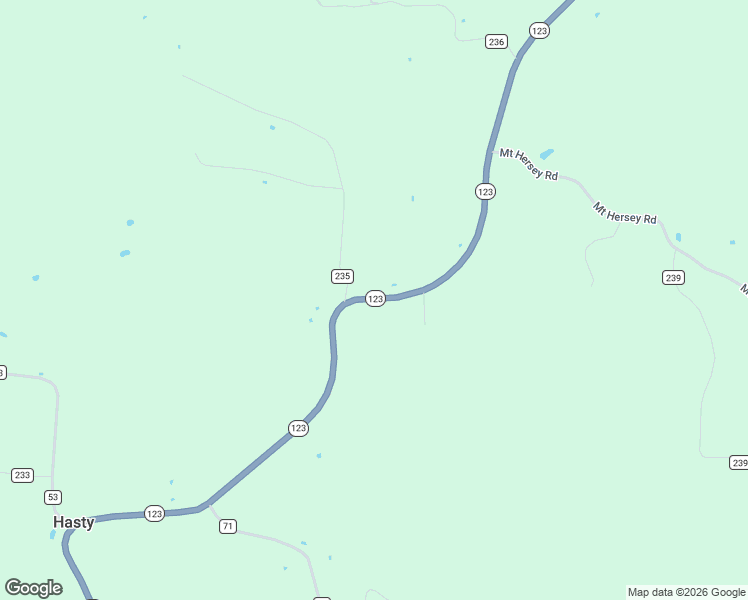 map of restaurants, bars, coffee shops, grocery stores, and more near 24827 Arkansas 123 in Hasty