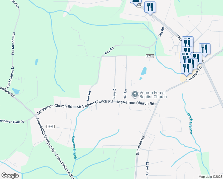 map of restaurants, bars, coffee shops, grocery stores, and more near 191 Raye Drive in Winston-Salem