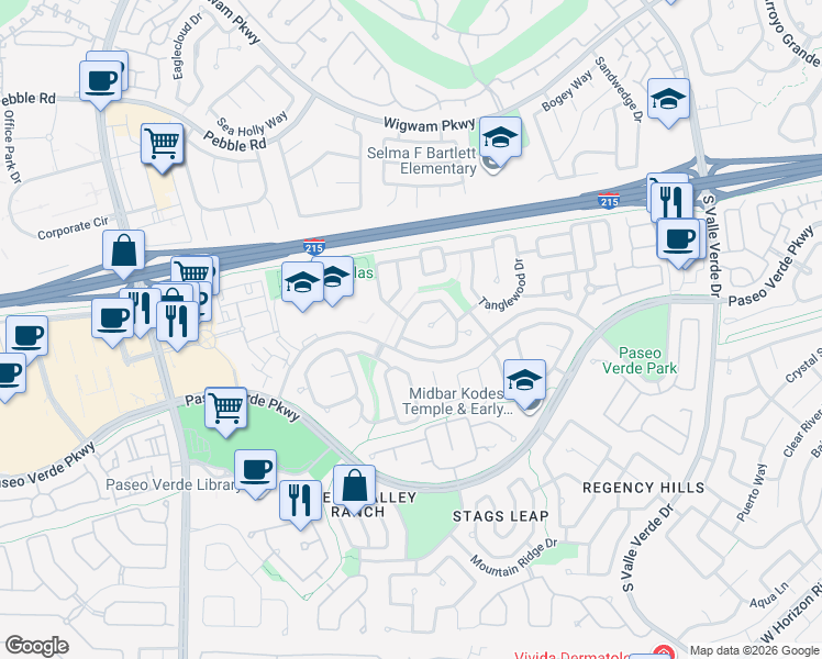 map of restaurants, bars, coffee shops, grocery stores, and more near 35 Staghorn Street in Henderson