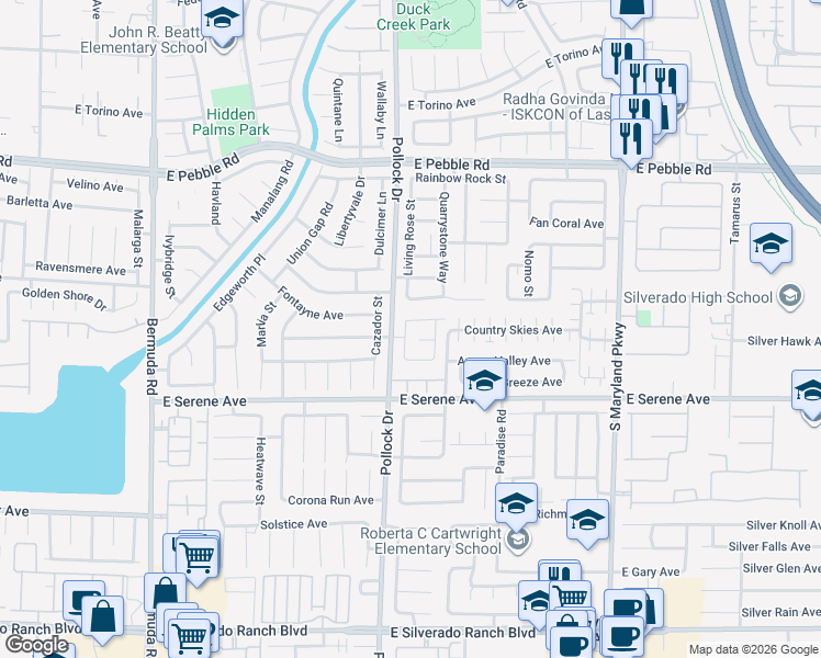 map of restaurants, bars, coffee shops, grocery stores, and more near 9198 South Sleeping Tree Street in Las Vegas