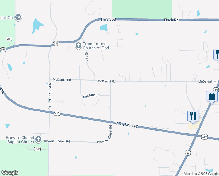 map of restaurants, bars, coffee shops, grocery stores, and more near 3300-3302 Browns Chapel Road in Paragould
