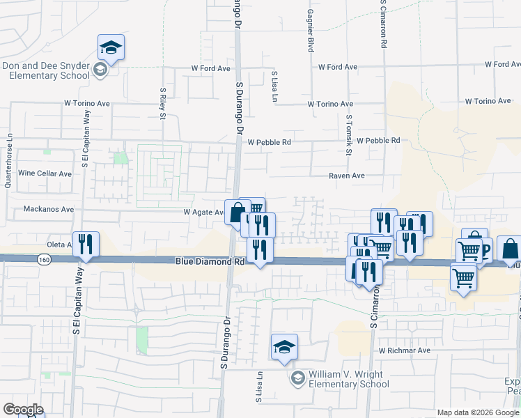 map of restaurants, bars, coffee shops, grocery stores, and more near 8538 West Agate Avenue in Las Vegas