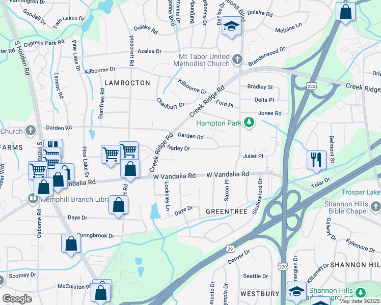 map of restaurants, bars, coffee shops, grocery stores, and more near 2507 Harley Drive in Greensboro
