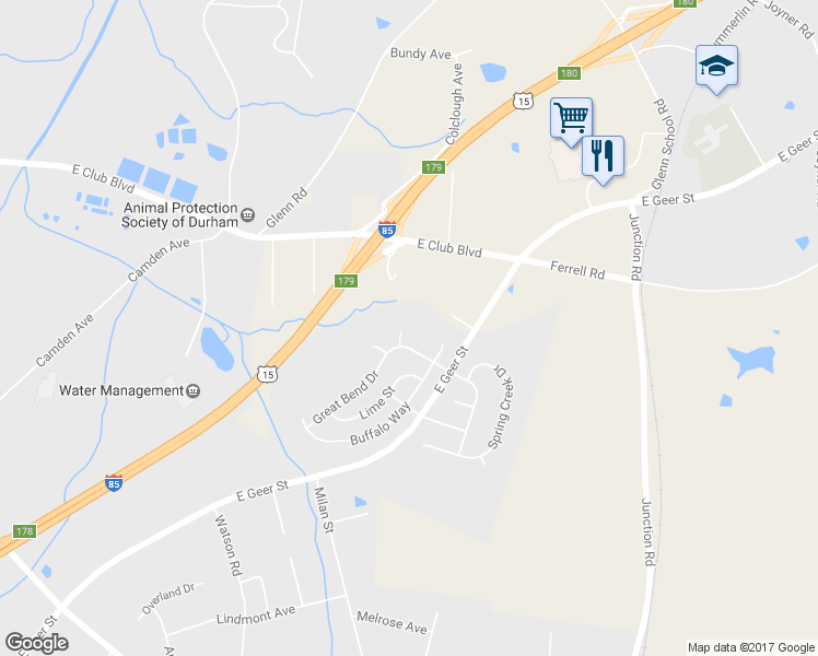 map of restaurants, bars, coffee shops, grocery stores, and more near 6 Grosmont Court in Durham