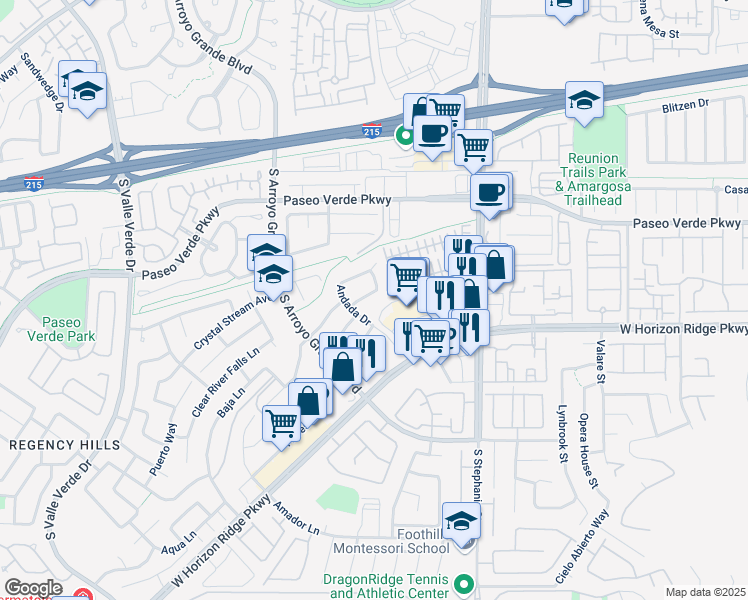 map of restaurants, bars, coffee shops, grocery stores, and more near 1457 Verde Domenica Lane in Henderson