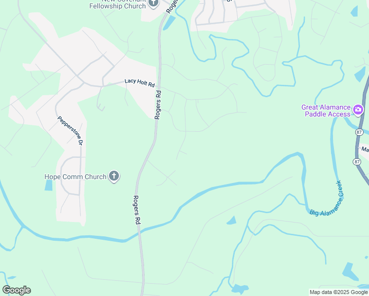 map of restaurants, bars, coffee shops, grocery stores, and more near 2435 Sunfield Drive in Graham
