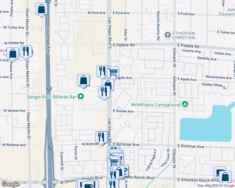 map of restaurants, bars, coffee shops, grocery stores, and more near 38 East Serene Avenue in Las Vegas