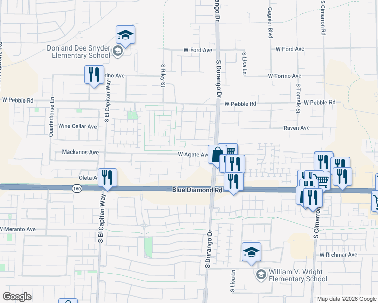 map of restaurants, bars, coffee shops, grocery stores, and more near 8686 West Agate Avenue in Las Vegas