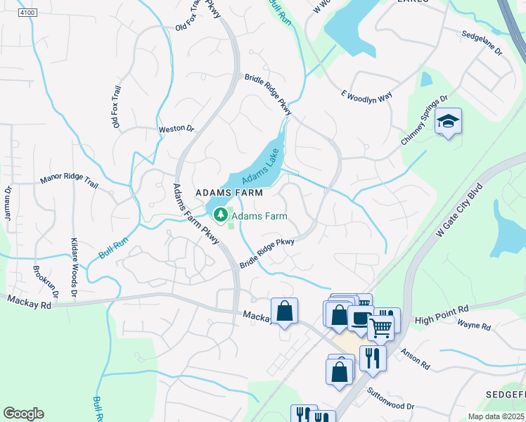 map of restaurants, bars, coffee shops, grocery stores, and more near 1 Long Cove Court in Greensboro