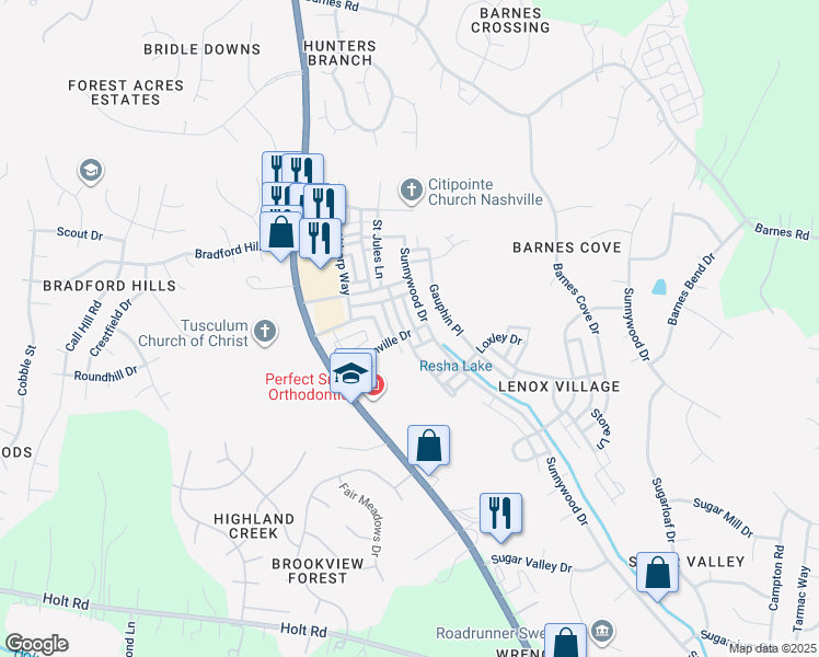 map of restaurants, bars, coffee shops, grocery stores, and more near 7844 Heaton Way in Nashville