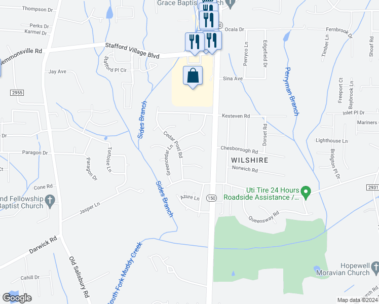 map of restaurants, bars, coffee shops, grocery stores, and more near 1908 Graywood Court in Winston-Salem
