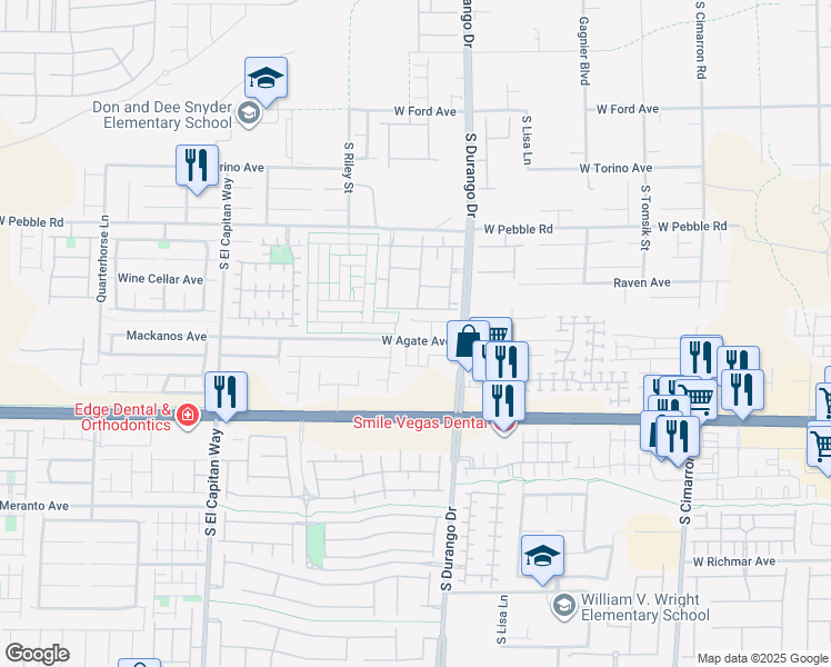 map of restaurants, bars, coffee shops, grocery stores, and more near 8680 West Agate Avenue in Las Vegas