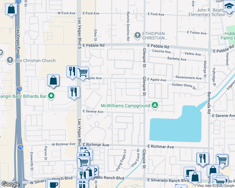 map of restaurants, bars, coffee shops, grocery stores, and more near 9212 Penn Station Street in Las Vegas