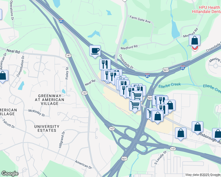map of restaurants, bars, coffee shops, grocery stores, and more near in 