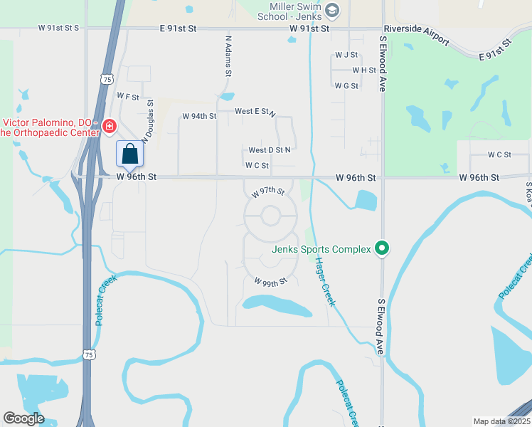 map of restaurants, bars, coffee shops, grocery stores, and more near 744 West 97th Court South in Jenks