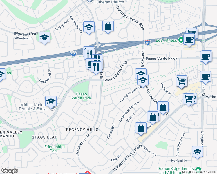 map of restaurants, bars, coffee shops, grocery stores, and more near 1780 Clearwater Canyon Drive in Henderson